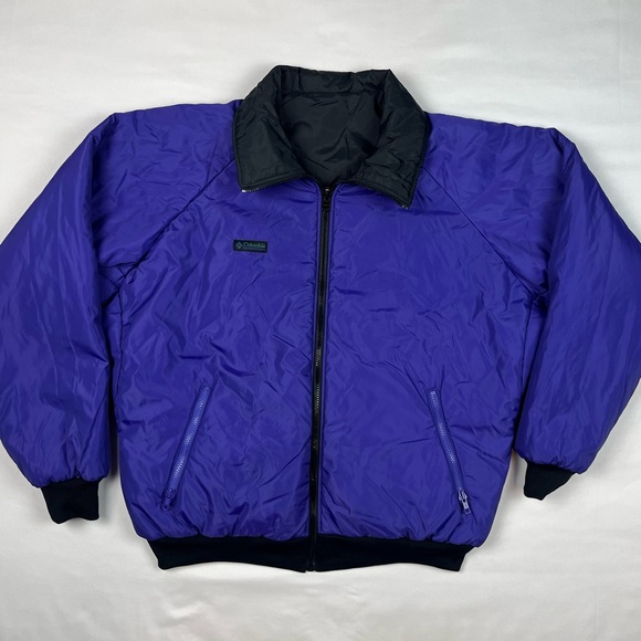 Vtg Columbia Mens Reversible Puffer Jacket Sz Large 90s Black/Purple Insulated - Picture 2 of 10